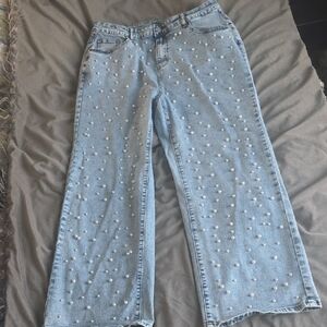 Pearl Embellished Denim Jeans